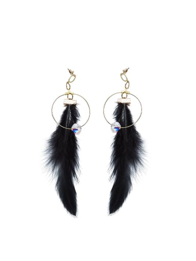 Exaggerated Personalized Black Feather Drop Earrings
