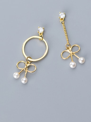 925 Sterling Silver With Artificial Pearl  Personality Bowknot Drop Earrings