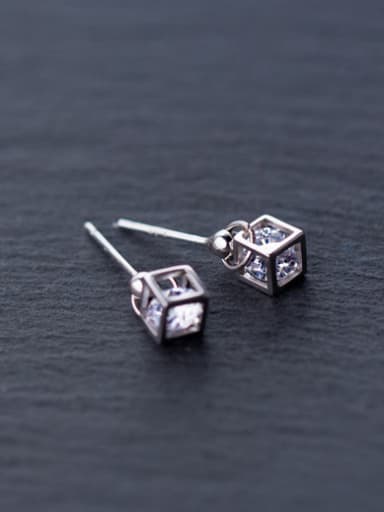 S925 Tremella nail Mori sweet female diamond love Rubik's cube short ear E3003 cuff earring