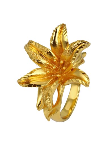 Copper Alloy 24K Gold Plated Classical Flower Opening Statement Ring