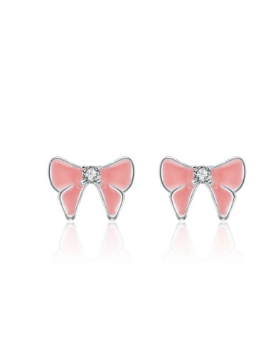 Colorful Pink Glue Butterfly Bow Shaped Stud Earrings