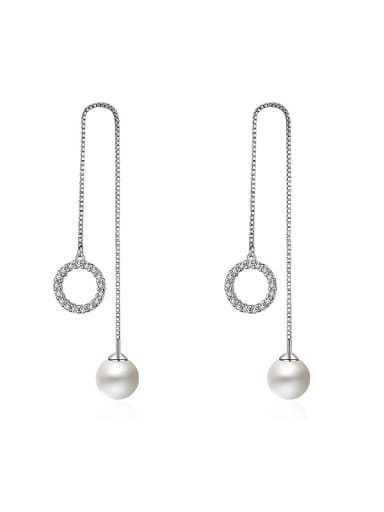 Fashion Imitation Pearl Hollow Round Cubic Zirconias Line Earrings