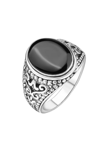 Ethnic style Black Enamel Silver Plated Alloy Ring