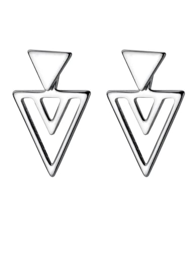 925 Sterling Silver With Platinum Plated Simplistic Hollow Triangle Stud Earrings