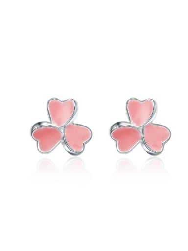 Pink Glue Three Leaves Flower Stud Earrings