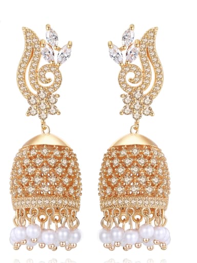 Copper With Champagne Gold Plated Exaggerated Statement Party Chandelier Earrings