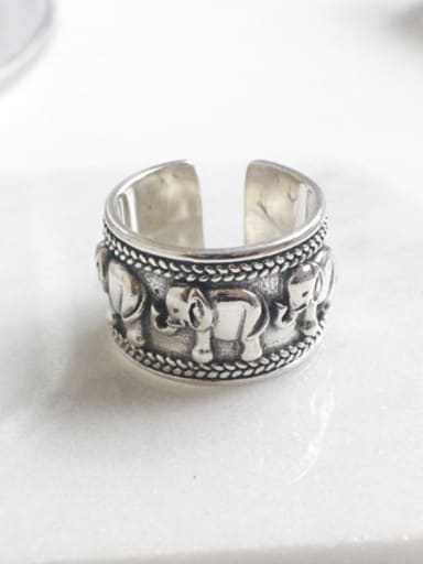 Ethnic style Little Elephant-etched Silver Opening Ring