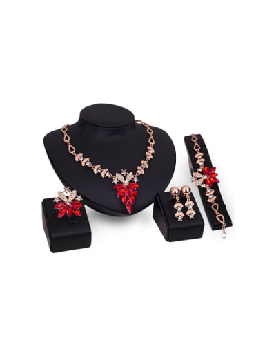 Alloy Imitation-gold Plated Fashion Flower-shaped Artificial Gemstones Four Pieces Jewelry Set
