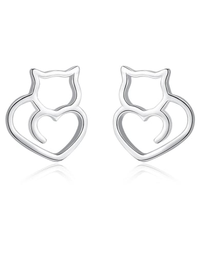925 Sterling Silver With Silver Plated Simplistic Heart Stud Earrings