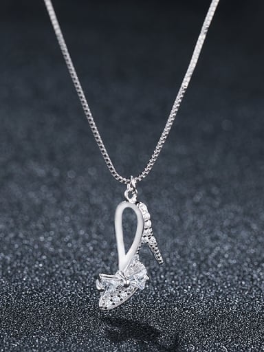 925 Sterling Silver With Platinum Plated Personality High-Heeled Shoes Necklaces