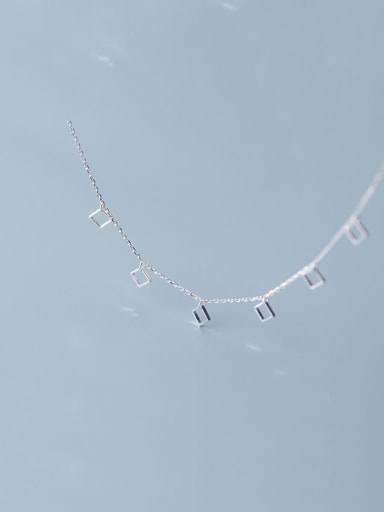 925 Sterling Silver With Platinum Plated Simplistic Square Necklaces