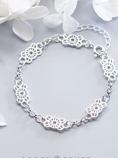 S925 silver Openwork flowers   Lace bracelet