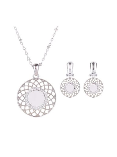 Alloy White Gold Plated Fashion Rhinestones Hollow Round-shaped Two Pieces Jewelry Set