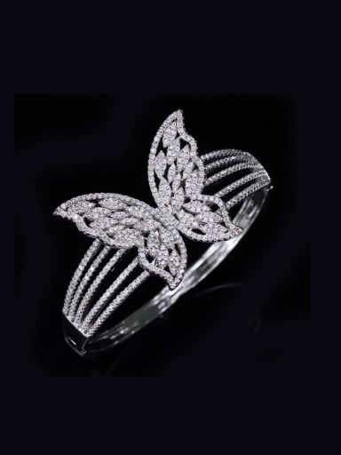 custom Micro Pave Zircons Whit Gold Plated Bangle with Butterfly Pattern