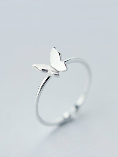 S925 silver sweet smooth butterfly opening ring