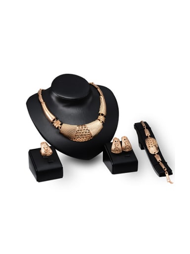 Alloy Imitation-gold Plated Hyperbole style Hollow Four Pieces Jewelry Set