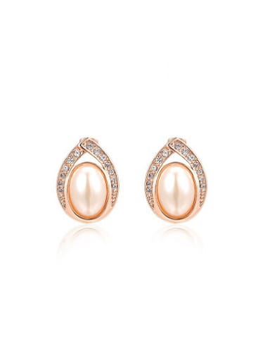 Rose Gold Plated Artificial Pearl Stud Earrings
