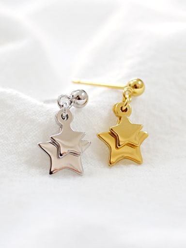 Fashion Double Stars Silver Smooth Stud Earrings
