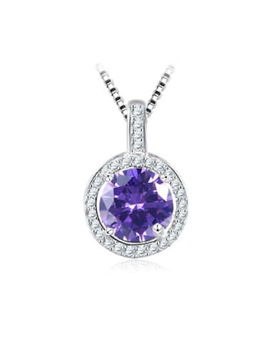 Purple Stone 925 Silver Round Shaped Necklace
