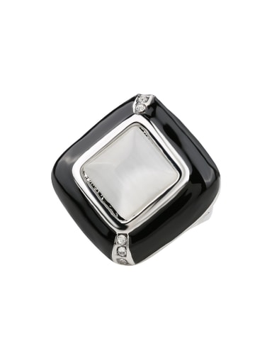 Personalized White Opal stone Black Enamel Alloy Ring