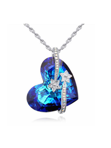 Fashion Blue Heart austrian Crystal Little Stars Pendant Alloy Necklace