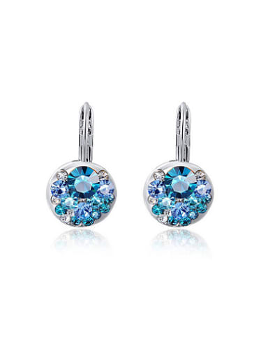 Blue Round Shaped Austrian Crystals Clip On Earrings
