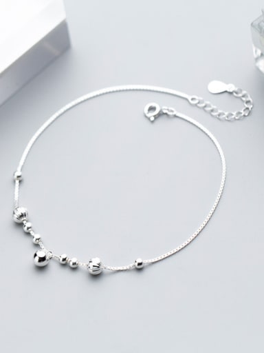 925 Sterling Silver With Platinum Plated Simplistic Ball Anklets