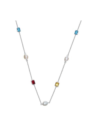 Simple Colorful Crystals Shell Pearls Sweater Chain