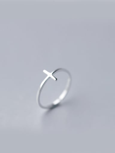 S925 Silver Simple Fashion Cross Opening Midi Ring