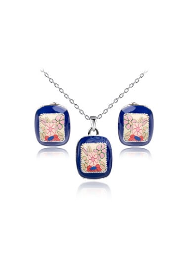Blue Square Shaped Polymer Clay Two Pieces Jewelry Set