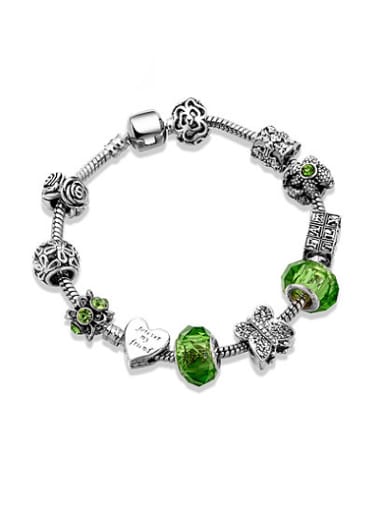 Exquisite Green Glass Stone Flower Bracelet