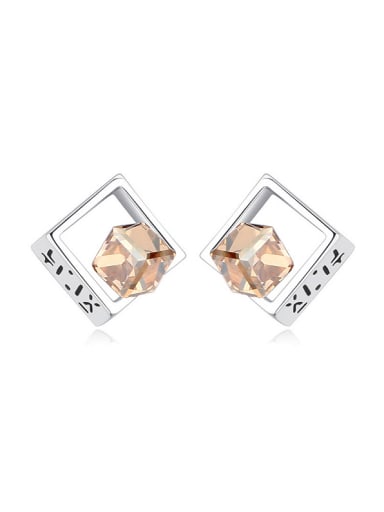 Fashion austrian Crystals Hollow Cube Alloy Stud Earrings