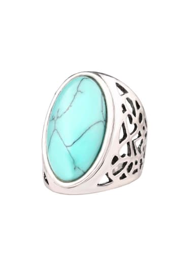 Personalized Turquoise Stone Hollow Alloy Ring