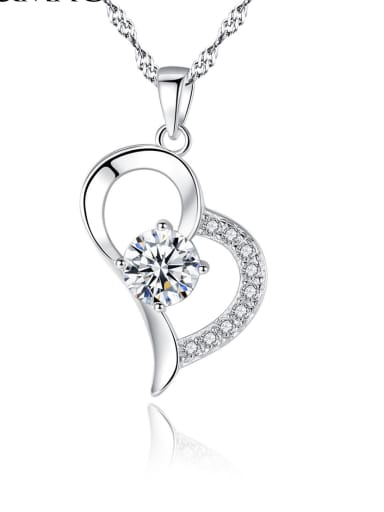 925 Sterling Silver With + Cubic Zirconia Simplistic Heart Locket Necklace