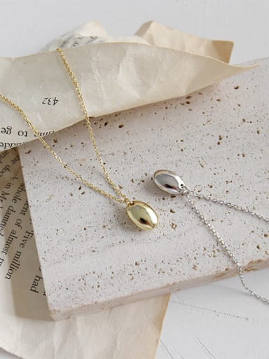 925 Sterling Silver With Platinum Plated Simplistic Oval Necklaces