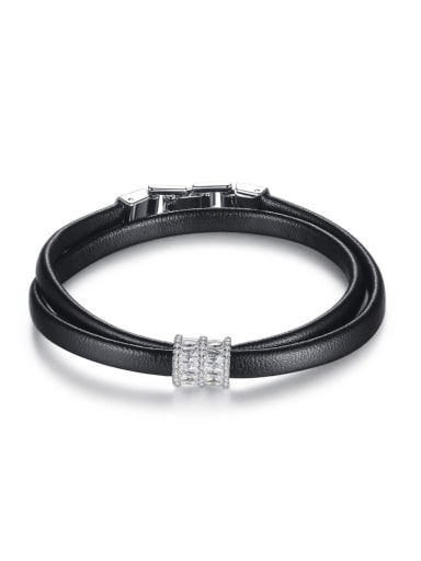 Copper inlay AAA zircon Fashion Personality Leather Cord Bracelet