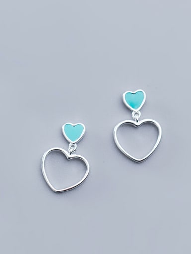 925 Sterling Silver With Platinum Plated Cute Hollow  Heart Drop Earrings
