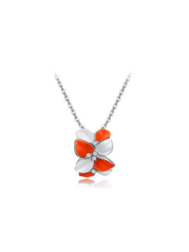 White Gold Plated Flower Shaped Enamel Necklace