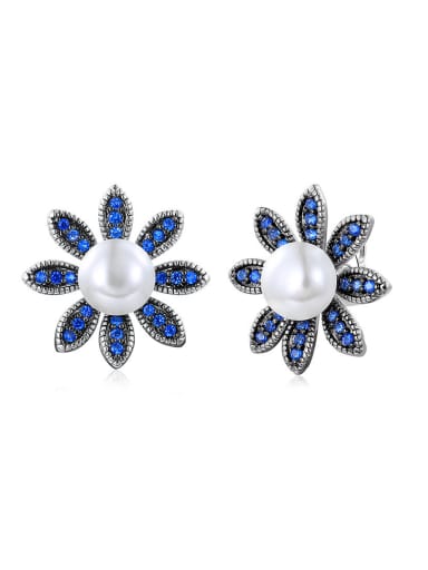 Exquisite Flower Shaped Artificial Pearl Stud Earrings