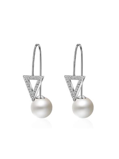 Fashion Imitation Pearl Hollow Triangle Earrings