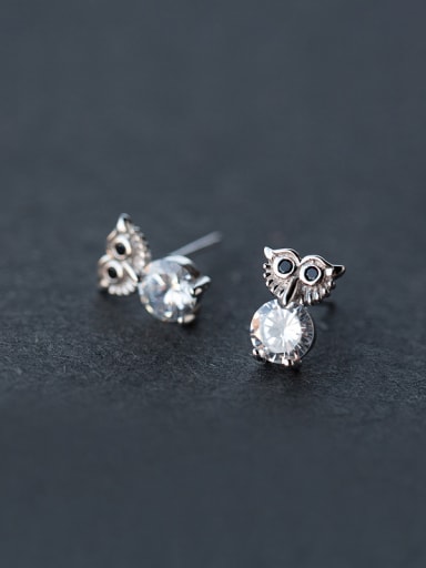 Lovely Owl Shaped Shimmering Zircon S925 Silver Stud Earrings