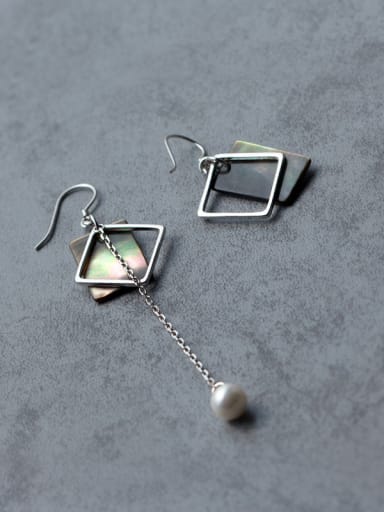 Exquisite Colorful Square Shaped Asymmetric Shell Drop Earrings