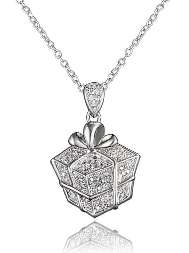 Delicate Platinum Plated Box Shaped Zircon Necklace