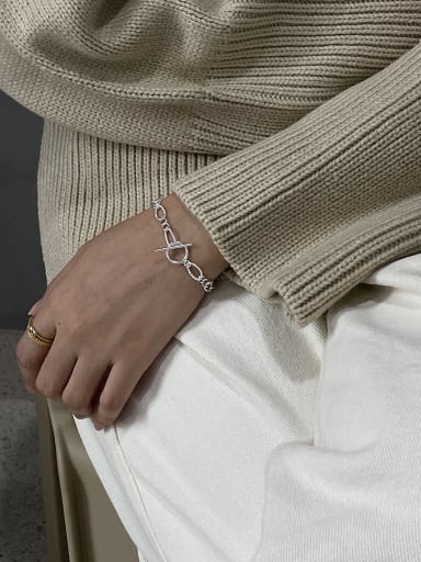 925 Sterling Silver With Platinum Plated Simplistic  Hollow Chain Bracelets