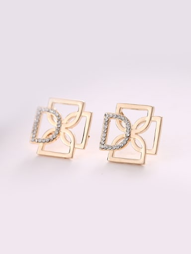 Fashion Letter D Cubic Rhinestones Champagne Gold Plated Alloy Stud Earrings