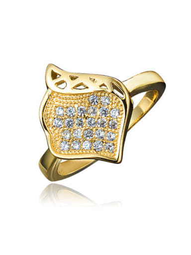 Creative 18K Gold Plated Leaf Shaped Zircon Ring