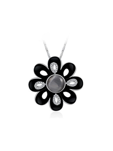 Black Flower Shaped Opal Enamel Necklace