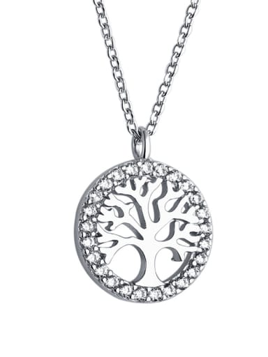 925 Sterling Silver With Cubic Zirconia Simplistic Wishing tree round card Necklaces