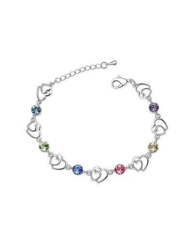Simple Hollow Double Heart Cubic austrian Crystals Alloy Bracelet
