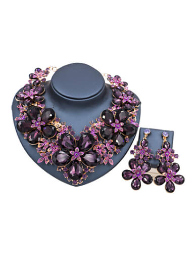 2018 2018 Exaggerated Flower Glass Rhinestones Two Pieces Jewelry Set
